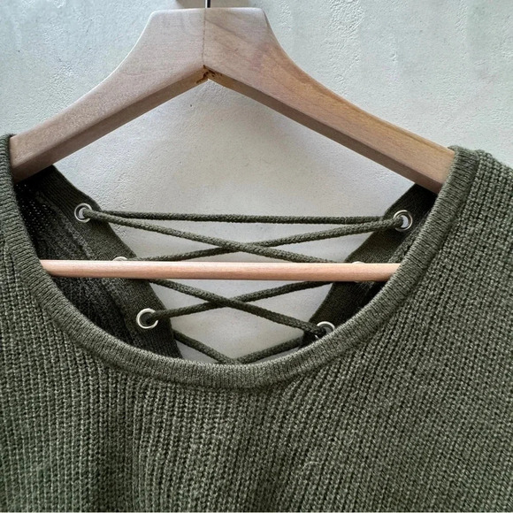 VTG Soho NY & Co || Corset Back Knit Sweater in Olive Medium Y2K - Picture 4 of 6